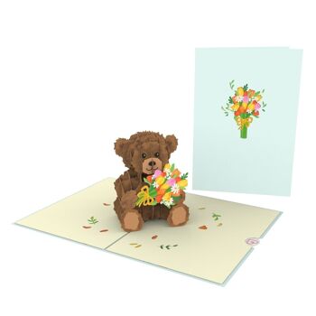 Carte pop-up Teddy avec fleurs 2