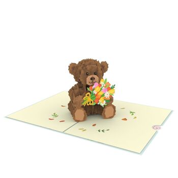 Carte pop-up Teddy avec fleurs 3
