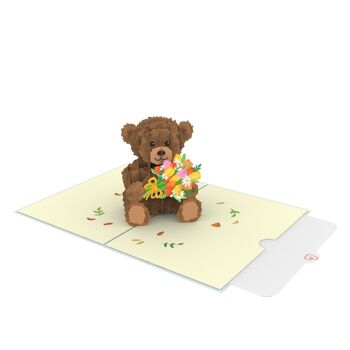 Carte pop-up Teddy avec fleurs 4
