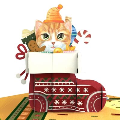 Tarjeta emergente de gato navideño