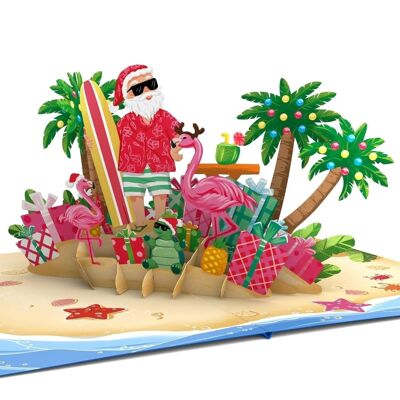 Carte pop-up Père Noël sur la plage