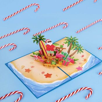 Carte pop-up Père Noël sur la plage 6