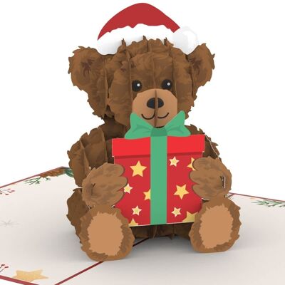 Tarjeta pop-up de peluche navideño