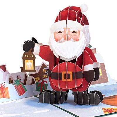 Papá Noel con tarjeta emergente de linterna