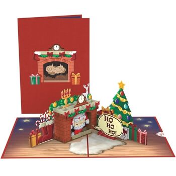 Carte pop-up Père Noël dans la cheminée 2