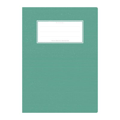 Cubierta del cuaderno de ejercicios DIN A5 verde oscuro uni, monocromática con delicadas rayas horizontales