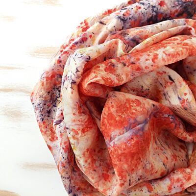 Hand-dyed silk scarf with plants. Sustainable dyes.