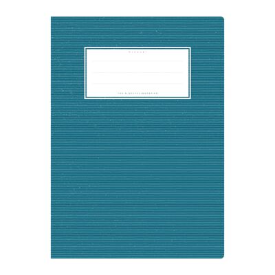 Cubierta del cuaderno de ejercicios DIN A5 azul oscuro uni, monocromática con delicadas rayas horizontales