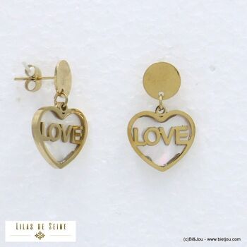 Boucles d'oreille acier inoxydable coeur LOVE nacre 0322005 1