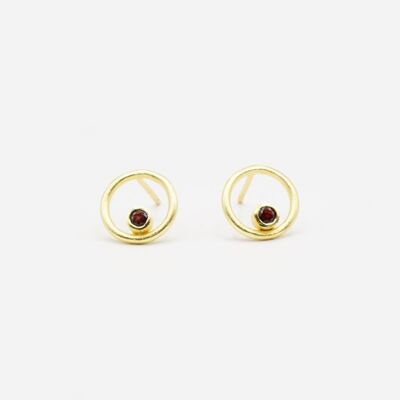 Gold plated earrings, hoops.   Garnet natural stone.   Trend.   Weddings, guests.   Hand made. Imitation jewelry