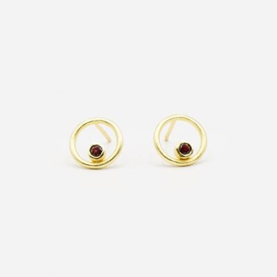 Boucles d'oreilles plaquées or, créoles. Pierre naturelle grenat. S'orienter. Mariages, invités. Fabriqué main. Bijouterie d'imitation