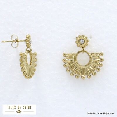 Boucles d'oreilles acier inox demi soleil strass 0322011