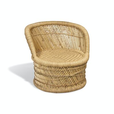 POUF EN BAMBOU NATUREL TRESSE A LA MAIN AVEC UN DOSSIER BAS 59X59X57CM ZAMZEBE