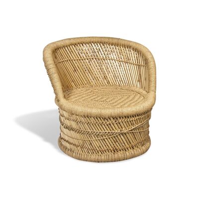 POUF IN NATURAL BAMBOO BRAIDED BY HAND WITH A LOW BACK 59X59X57CM ZAMZEBE