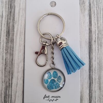 Blue mandala paw key ring