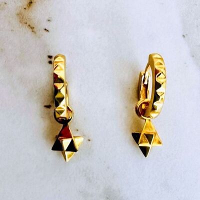 The Tetrahedron Accent Pyramid Hoop Earrings - Gold Plated