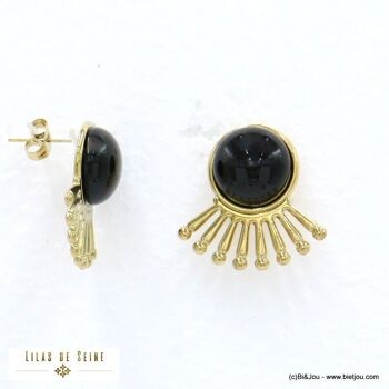 Boucles d'oreilles acier demi soleil cabochon pierre 0322012 2