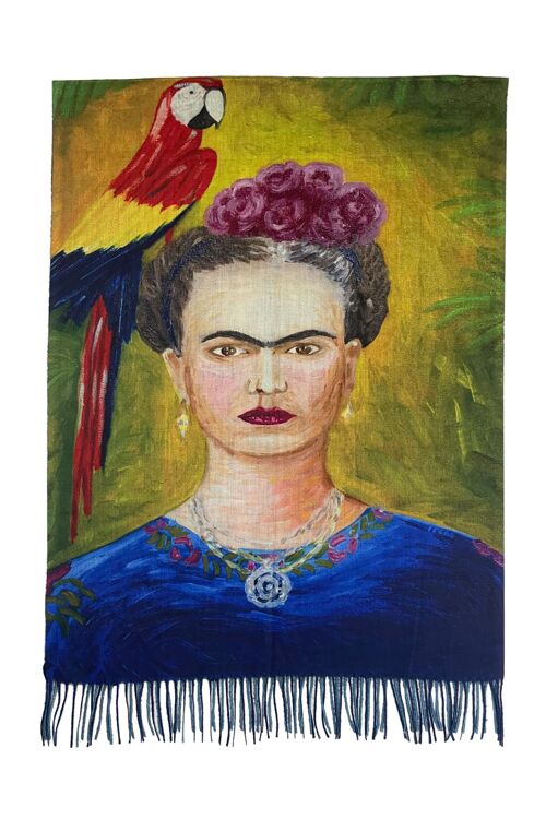 Frida Kahlo & Parrot Art Print Tassel Scarf - Multi