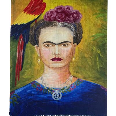 Pañuelo Frida Kahlo & Parrot Art Print Borla - Multicolor