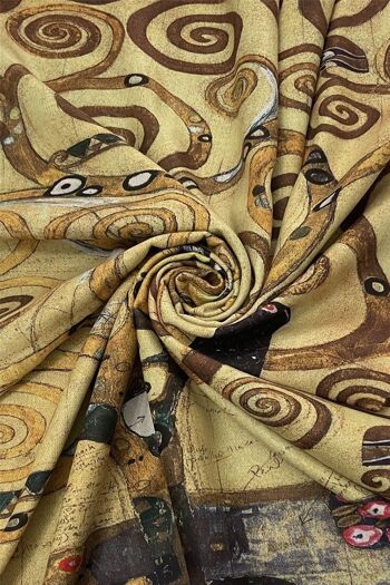 Écharpe à pampilles en laine à imprimé arbre de vie Klimt - Marron 4