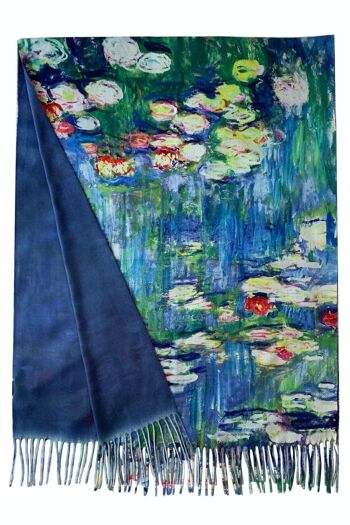 Écharpe en laine à imprimé peinture nénuphar Monet avec pompons - Nénuphar 3