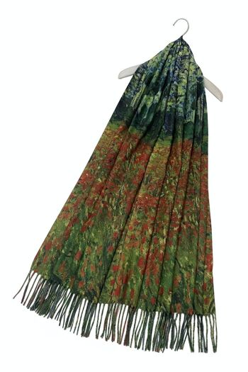 Écharpe à pampilles en laine à imprimé 'Poppy Field' de Van Gogh - Vert 2