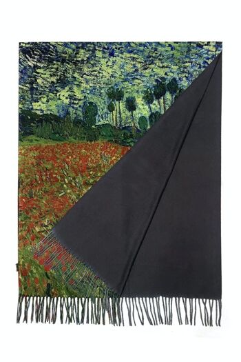 Écharpe à pampilles en laine à imprimé 'Poppy Field' de Van Gogh - Vert 3