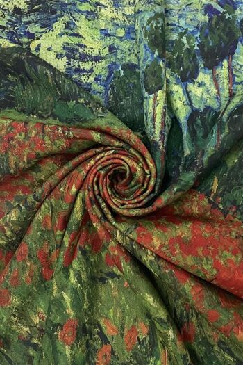 Écharpe à pampilles en laine à imprimé 'Poppy Field' de Van Gogh - Vert 4