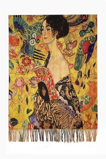 Écharpe en laine à pampilles Klimt "Dame à l'éventail" - Moutarde 4