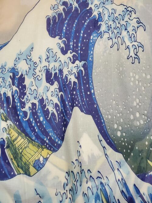 Hokusai's Great Wave Print Scarf - Blue