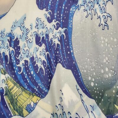 Bufanda con estampado de la gran ola de Hokusai - Azul