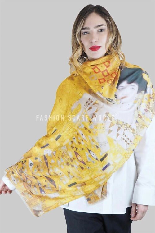 Klimt Portrait Of Adele Print Scarf - Mustard