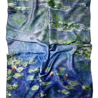 Claude Monet Schal mit Seerosen-Print - Blau