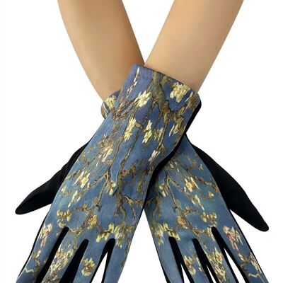 Van Gogh Almond Blossom Suede Touchscreen Gloves - Black