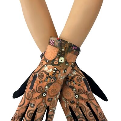 Klimt Tree of Life Suede Touchscreen Gloves - Black