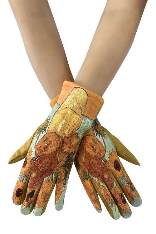 Van Gogh Sunflowers Suede Touchscreen Gloves - Mustard