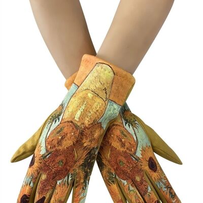 Van Gogh Sonnenblumen-Wildleder-Touchscreen-Handschuhe - Senf