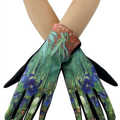 Van Gogh Irises Print Wildleder Touchscreen Handschuhe - Schwarz