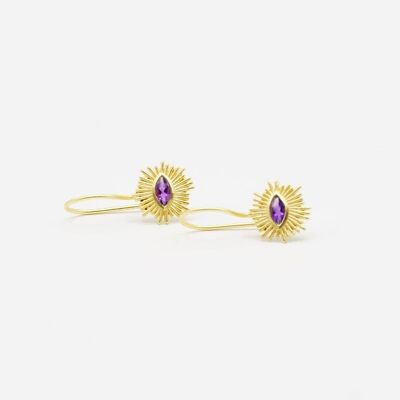 Women's pendant earrings, amethyst pendants.   Gold plated.   Weddings, guests.   Hand made.   Imitation jewelry.