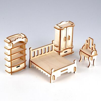 Juego de muebles de madera para muñecas n.º 3, 1:24