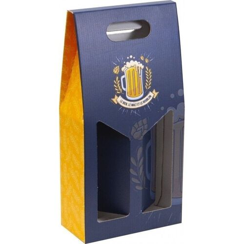 Etui en carton FSC pour 2 bouteilles biere bleu et jaune-2028