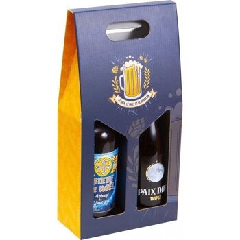 Etui en carton FSC pour 2 bouteilles biere bleu et jaune-2028 2