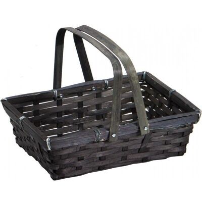 Anthracite bamboo basket with 2 foldable handles-236G