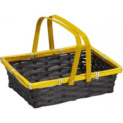 Gray and yellow bamboo basket with 2 foldable handles-236J