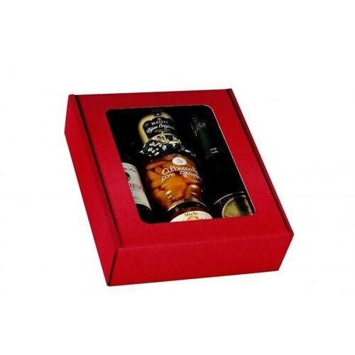 Coffret carton rouge 2 bouteilles avec fenetre-2432