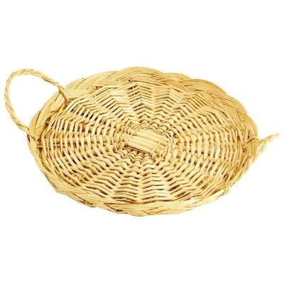 Solid wicker cheese tray with 2 handles-244F