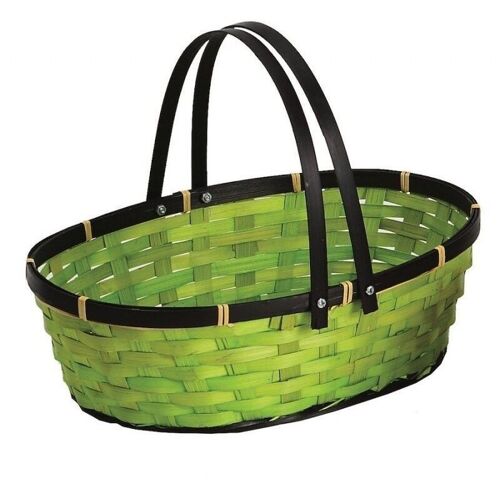 Panier bambou ovale vert contour chocolat-248V