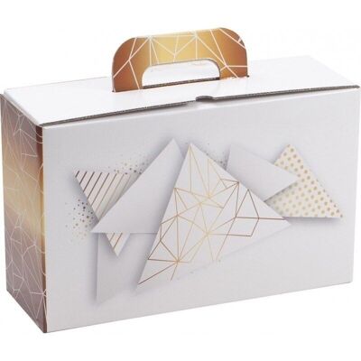 Suitcase cardboard FSC white geometric pattern-2654