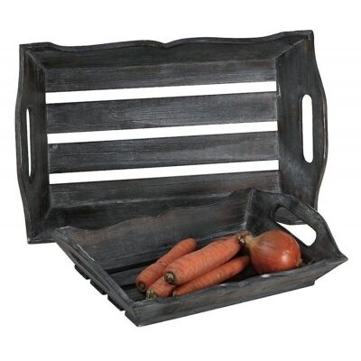 Gray wood tray with 2 handles-290G