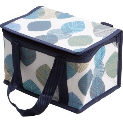 Cooler bag cream color blue leaves pattern-299F